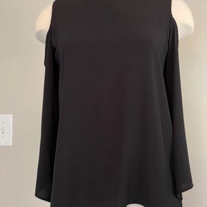 Cold Shoulder Crepe Blouse with Bell Sleeves